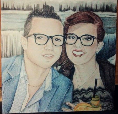 Ritratto da fotografia. mis: 33x33 Tecnica: pastelli colorati su foglio di carta